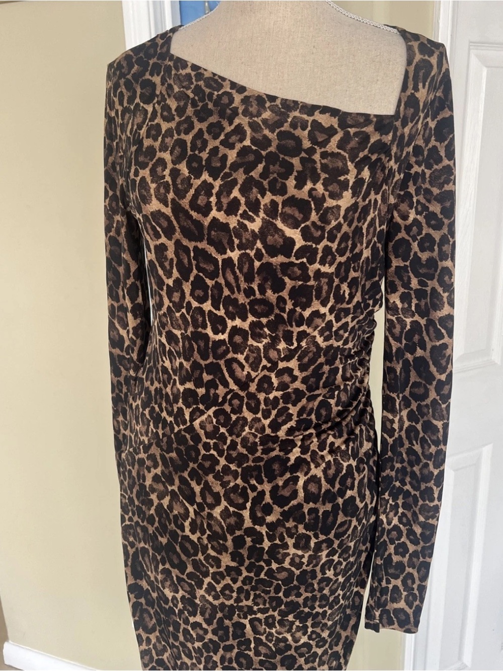 MICHAEL Michael Kors Leopard-Print Long-Sleeve Ruched Dress - Brown/Black